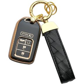 for Honda Key Fob Cover Keychain Fit for,Accord Civic CRV Pilot Odyssey Passport Smart Remote Key,Smart Key Shell Case (Black)