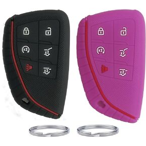 KARLOTLAND for Silicone Rubber Key Fob Cover (6 Buttons) Compatible with 2021 2022 2023 Chevrolet GMC Yukon Suburban Tahoe (2ps Black)