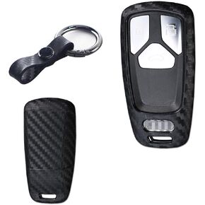 Xotic Tech Glossy Black Carbon Fiber Pattern ABS Key Fob Shell Cover, Compatible with Audi Q5 SQ5 Q3 Q7 Q8 A3 A4 A5 A6 A7 A8 E-Tron S3 S4 S5 S6 RS3 RS6 R8 Smart Keyless Entry Key