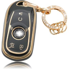 Key Fob Cover with Metal Keychain Compatible with Buick Encore Enclave Envision Lacrosse Regal Accessories Soft TPU Protection Case Shell Black