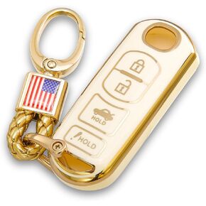 إكسسوارات حامل حافظة حلقي لسلسلة المفاتيح متوافق مع غطاء Genesis Key fob GV80 GV90 G70 G80 G90 GV70 8 أزرار بيضاء