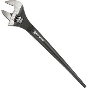 DURATECH 8-Inch Adjustable Construction Spud Wrench, Black Oxide Finish, CR-V Steel, SAE and Metric Scale Marked, Alignment Holes and Tail Crowbar Features