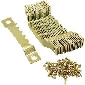 50 Pcs Small Sawtooth Picture Hangers with 100 Screws, Metal Photo Frame Hangers for Picture Frame Painting Clock Artwork Home Decoration, Black