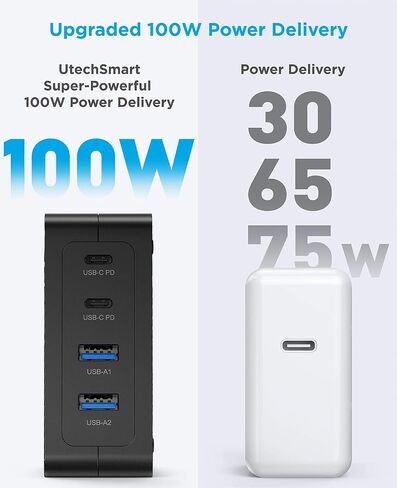 100W USB C Charger, UtechSmart 4-Port Fast Charger Station, Wall Charger Block Power Adapter Compatible with MacBook Pro/Air, iPad, iPhone 14 Pro, Galaxy, Steam Deck, in Saudi Arabia