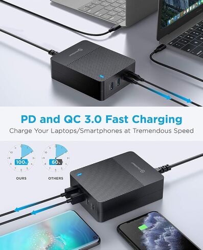 100W USB C Charger, UtechSmart 4-Port Fast Charger Station, Wall Charger Block Power Adapter Compatible with MacBook Pro/Air, iPad, iPhone 14 Pro, Galaxy, Steam Deck, in Saudi Arabia