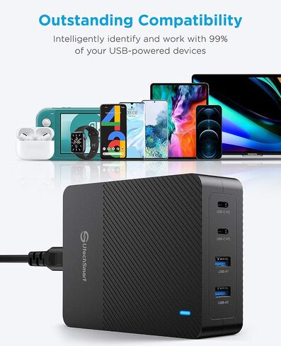 100W USB C Charger, UtechSmart 4-Port Fast Charger Station, Wall Charger Block Power Adapter Compatible with MacBook Pro/Air, iPad, iPhone 14 Pro, Galaxy, Steam Deck, in Saudi Arabia