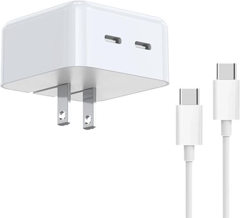 شاحن حائط مزدوج النوع C بقدرة 50 وات متوافق مع هاتف Samsung Galaxy Z Fold5 Fold4 Fold3 Flip5 Flip4 S24 Note20 Ultra iPhone15 Pro Max، شاحن سفر USB-C مع كابلين للشحن in Kuwait