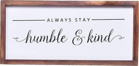 ديكور مزرعة - ديكور جداري فني حديث ريفي - ابق دائمًا متواضعًا ولطيفًا - لافتة مطبوعة بإطار من الخشب الصلب لتزيين جميع الغرف - مقاس 8 × 17 بوصة in Kuwait