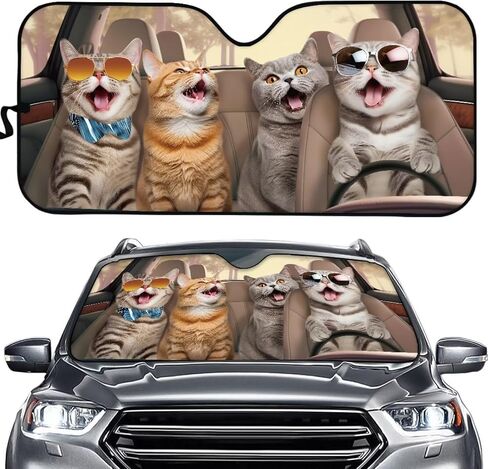 Funny Cat Print Car Sun Shade Windshield Cute, Fashion Foldable Car Front Window Sunshades for Most Sedan SUV Trucks in Saudi Arabia