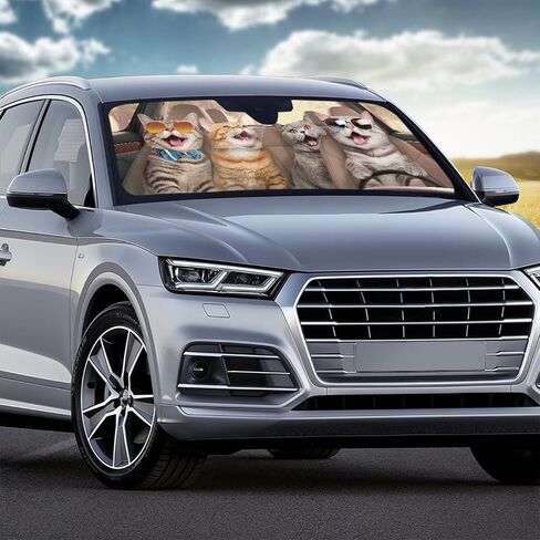Funny Cat Print Car Sun Shade Windshield Cute, Fashion Foldable Car Front Window Sunshades for Most Sedan SUV Trucks in Saudi Arabia