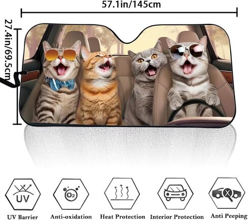 Funny Cat Print Car Sun Shade Windshield Cute, Fashion Foldable Car Front Window Sunshades for Most Sedan SUV Trucks in Saudi Arabia
