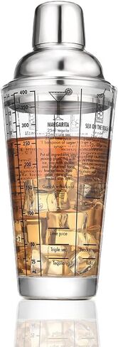 شاكر كوكتيل زجاجي، 14oz مارتيني شاكر مع وصفات على الجانب | شريط شاكر شفاف مع القياسات | مصفاة مدمجة بختم | مشروب كريستال مارجريتا شيكرز نادل in Saudi Arabia