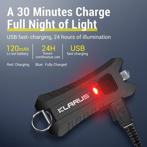 klarus Mi2 Mini LED Keychain Flashlights, Super Lightweight & Small Rechargeable 40 Lumens EDC Flash Light with Built-in Battery and USB Cable(Black) in Saudi Arabia