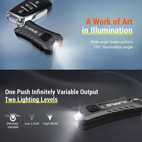 klarus Mi2 Mini LED Keychain Flashlights, Super Lightweight & Small Rechargeable 40 Lumens EDC Flash Light with Built-in Battery and USB Cable(Black) in Saudi Arabia