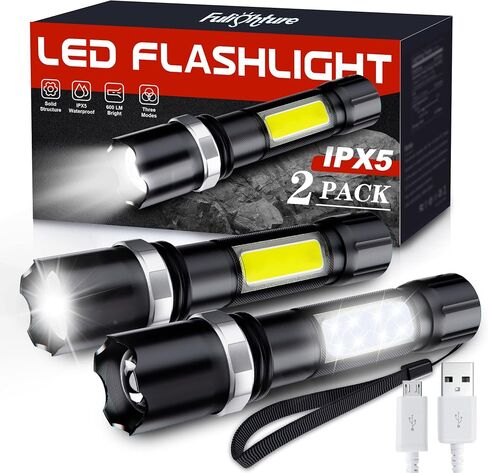 LED Flashlights【2 Pack】 Small and Extremely Bright Flash Light, Flashlights High Lumens Rechargeable, 3 Modes USB Charging Water Resistant Zoomable Mini Flashlight for Emergencies Camping Outdoor in Saudi Arabia