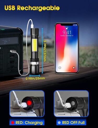 LED Flashlights【2 Pack】 Small and Extremely Bright Flash Light, Flashlights High Lumens Rechargeable, 3 Modes USB Charging Water Resistant Zoomable Mini Flashlight for Emergencies Camping Outdoor in Saudi Arabia