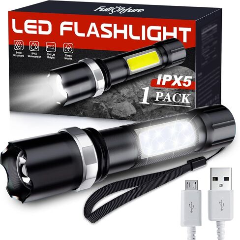 LED Flashlights【2 Pack】 Small and Extremely Bright Flash Light, Flashlights High Lumens Rechargeable, 3 Modes USB Charging Water Resistant Zoomable Mini Flashlight for Emergencies Camping Outdoor in Saudi Arabia