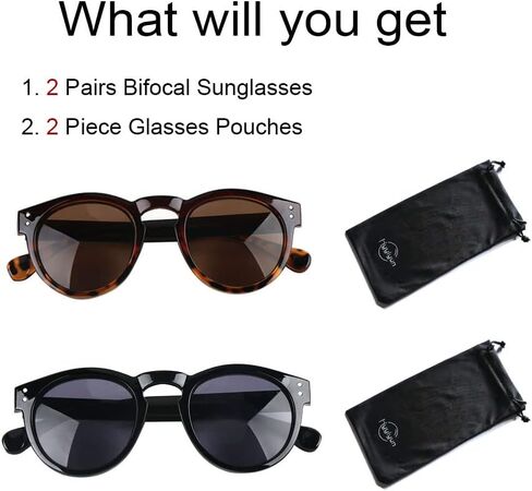 2 Pack Bifocal Sunglasses For Women,Vintage Round Shape Outdoor Sun Readers Glasses in Saudi Arabia