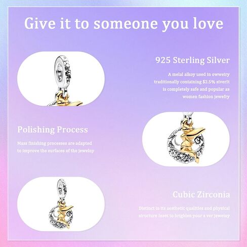 Rainbow Rose Butterfly Safety Chain Charm Bead Dangle Charms Necklace Bracelet 925 Sterling Silver with 5A Cubic Zirconia for Mother's Day Birthday Valentine's Day Jewelry Gifts for Women Girls in Saudi Arabia