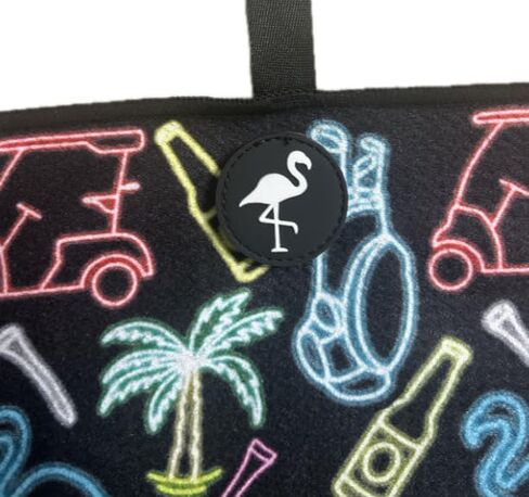 Logie Joe's Miami Slice Neon Magnetic Microfiber Golf Bag Towel, 23.5" x 15.5", High Quaility Double Sided, Carabiner Clip, Magnet, for Men Women Kids, Flamingo Pineapple Palm Tree in Kuwait