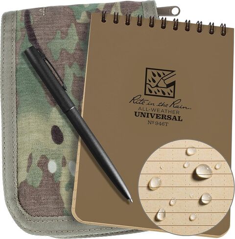 طقم دفتر ملاحظات علوي حلزوني مقاوم للطقس مقاس 4 × 6 بوصة من Rite in the Rain: غطاء قماش MultiCam CORDURA، دفتر ملاحظات بلون أسمر مقاس 4 × 6 بوصة، وقلم مقاوم للطقس (رقم 946M-KIT)، بيج in Saudi Arabia