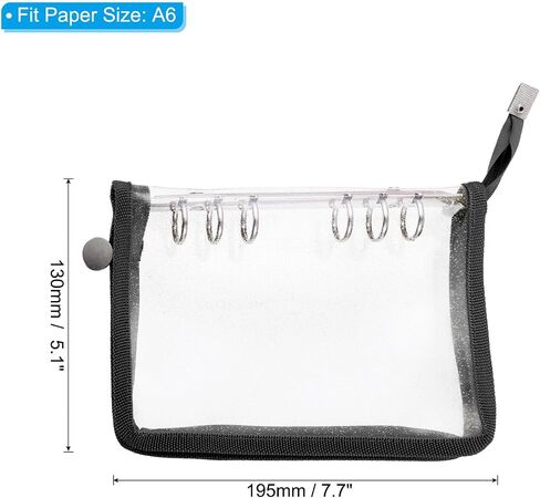 PATIKIL A7 Bling Clear Binder Cover, Soft PVC Loose Leaf Binder Protector Refillable Notebook Shell with Zipper for DIY Meeting Notebook Folder, Black in Saudi Arabia