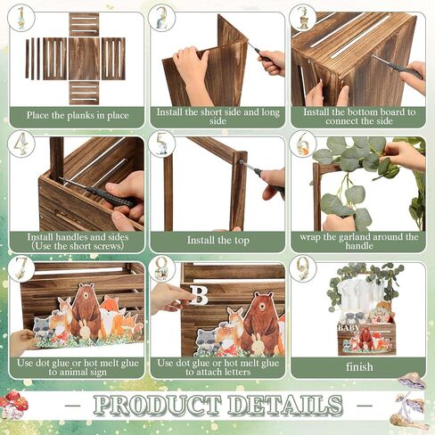 Woodland Animal Wooden Baby Shower Crate Closet, Baby Basket with Handle and Baby Announcement Sign Garland Letter, Woodland Animal Baby Shower Wooden Gift Crate for Pregnancy New Parent in Saudi Arabia