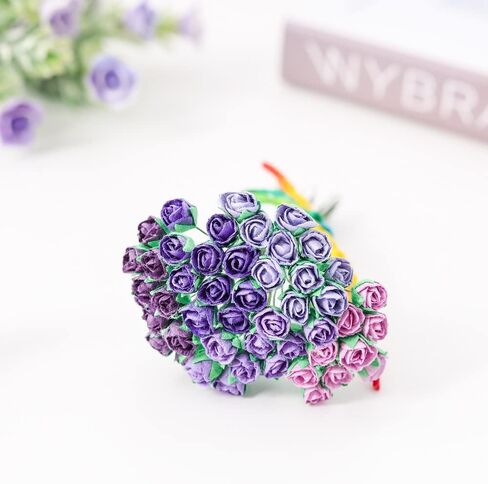 Artificial Roses, Artificial Flowers 50 Pcs Mulberry Paper Tiny Rose Artificial Mulberry Paper Rose Mulberry Paper Flowers Wedding Scrapbook DIY Craft Scrapbook Bouquet Craft Stem (Black Tone) in Saudi Arabia