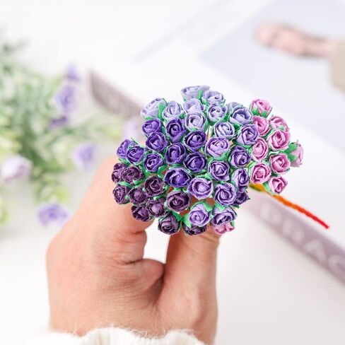 Artificial Roses, Artificial Flowers 50 Pcs Mulberry Paper Tiny Rose Artificial Mulberry Paper Rose Mulberry Paper Flowers Wedding Scrapbook DIY Craft Scrapbook Bouquet Craft Stem (Black Tone) in Saudi Arabia