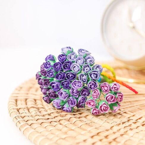 Artificial Roses, Artificial Flowers 50 Pcs Mulberry Paper Tiny Rose Artificial Mulberry Paper Rose Mulberry Paper Flowers Wedding Scrapbook DIY Craft Scrapbook Bouquet Craft Stem (Black Tone) in Saudi Arabia