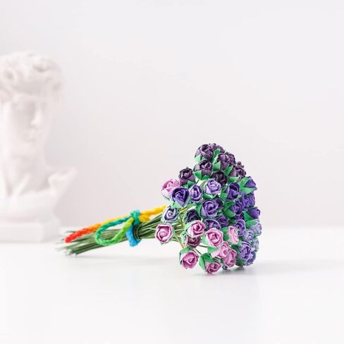 Artificial Roses, Artificial Flowers 50 Pcs Mulberry Paper Tiny Rose Artificial Mulberry Paper Rose Mulberry Paper Flowers Wedding Scrapbook DIY Craft Scrapbook Bouquet Craft Stem (Black Tone) in Saudi Arabia