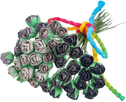Artificial Roses, Artificial Flowers 50 Pcs Mulberry Paper Tiny Rose Artificial Mulberry Paper Rose Mulberry Paper Flowers Wedding Scrapbook DIY Craft Scrapbook Bouquet Craft Stem (Black Tone) in Saudi Arabia