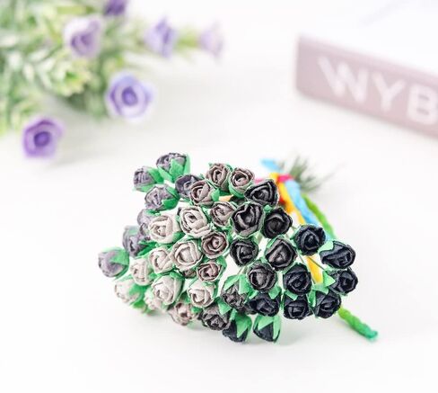 Artificial Roses, Artificial Flowers 50 Pcs Mulberry Paper Tiny Rose Artificial Mulberry Paper Rose Mulberry Paper Flowers Wedding Scrapbook DIY Craft Scrapbook Bouquet Craft Stem (Black Tone) in Saudi Arabia
