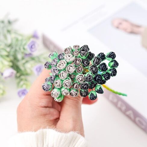 Artificial Roses, Artificial Flowers 50 Pcs Mulberry Paper Tiny Rose Artificial Mulberry Paper Rose Mulberry Paper Flowers Wedding Scrapbook DIY Craft Scrapbook Bouquet Craft Stem (Black Tone) in Saudi Arabia