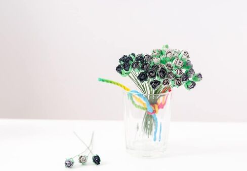 Artificial Roses, Artificial Flowers 50 Pcs Mulberry Paper Tiny Rose Artificial Mulberry Paper Rose Mulberry Paper Flowers Wedding Scrapbook DIY Craft Scrapbook Bouquet Craft Stem (Black Tone) in Saudi Arabia
