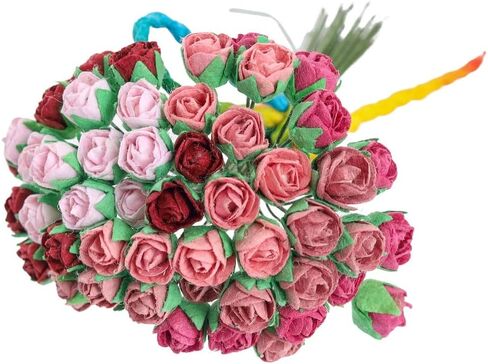 Artificial Roses, Artificial Flowers 50 Pcs Mulberry Paper Tiny Rose Artificial Mulberry Paper Rose Mulberry Paper Flowers Wedding Scrapbook DIY Craft Scrapbook Bouquet Craft Stem (Black Tone) in Saudi Arabia