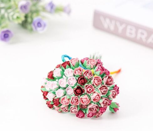 Artificial Roses, Artificial Flowers 50 Pcs Mulberry Paper Tiny Rose Artificial Mulberry Paper Rose Mulberry Paper Flowers Wedding Scrapbook DIY Craft Scrapbook Bouquet Craft Stem (Black Tone) in Saudi Arabia