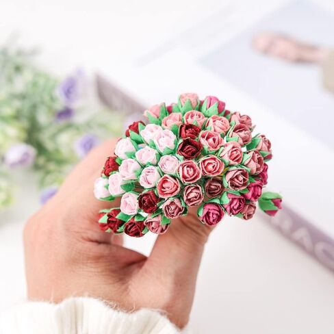 Artificial Roses, Artificial Flowers 50 Pcs Mulberry Paper Tiny Rose Artificial Mulberry Paper Rose Mulberry Paper Flowers Wedding Scrapbook DIY Craft Scrapbook Bouquet Craft Stem (Black Tone) in Saudi Arabia
