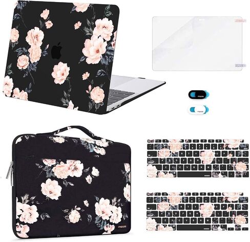 MOSISO Compatible with MacBook Air 13 inch Case 2022 2021 2020 2019 2018 Release A2337 M1 A2179 A1932 Retina, Plastic Camellia Hard Shell Case&Bag&Keyboard Skin&Webcam Cover&Screen Protector, Black in Saudi Arabia