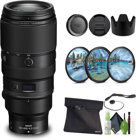 Nikon - عدسة NIKKOR Z مقاس 100-400 مم f/4.5-5.6 VR S للعدسة المقربة الفائقة لسلسلة Z (20106) + مجموعة مرشح + حافظة غطاء + مجموعة تنظيف (متجددة) in Saudi Arabia