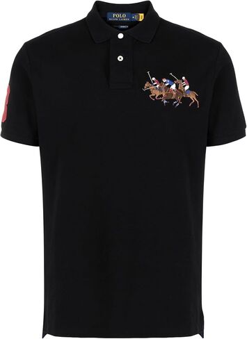 Polo Ralph Lauren Men's Custom Slim Fit Mesh Triple Pony Polo Shirt (Black, M) in Saudi Arabia
