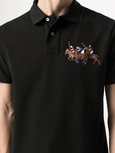 Polo Ralph Lauren Men's Custom Slim Fit Mesh Triple Pony Polo Shirt (Black, M) in Saudi Arabia