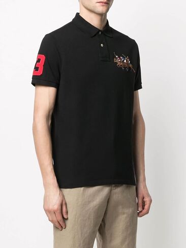 Polo Ralph Lauren Men's Custom Slim Fit Mesh Triple Pony Polo Shirt (Black, M) in Saudi Arabia