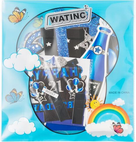 WATINC 12pcs عيد ميلاد 21st العسل المركزية الديكور، الأزرق الأسود الفضة هتافات إلى 21 سنة الجدول توبر، مرحبا 21 سعيد 21 عيد ميلاد لوازم زينة حفلة عيد ميلاد، ديكور علامة عيد ميلاد in Saudi Arabia