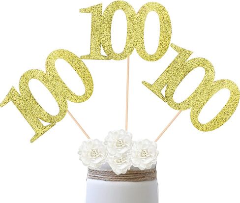 ALISSAR 10-Pack Double Sided Glitter Gold 100th Birthday Cake Topper, Table Topper Decorations for Party in Saudi Arabia