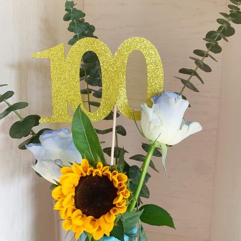ALISSAR 10-Pack Double Sided Glitter Gold 100th Birthday Cake Topper, Table Topper Decorations for Party in Saudi Arabia