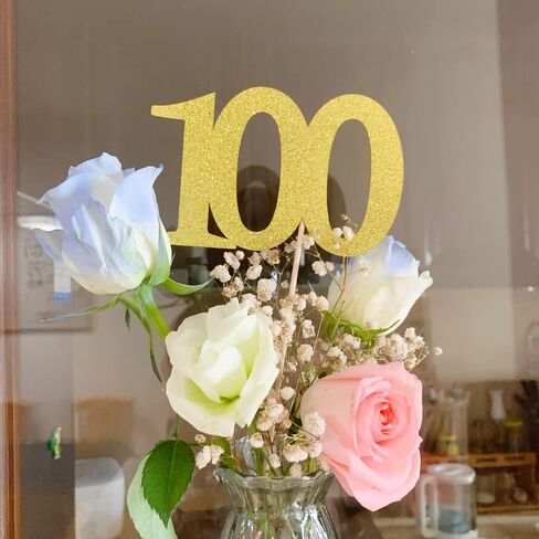 ALISSAR 10-Pack Double Sided Glitter Gold 100th Birthday Cake Topper, Table Topper Decorations for Party in Saudi Arabia