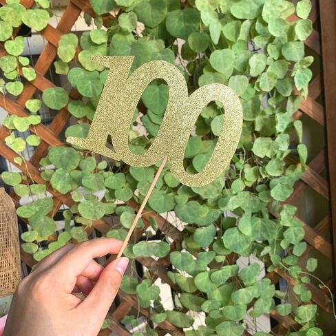 ALISSAR 10-Pack Double Sided Glitter Gold 100th Birthday Cake Topper, Table Topper Decorations for Party in Saudi Arabia