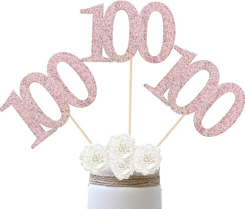ALISSAR 10-Pack Double Sided Glitter Gold 100th Birthday Cake Topper, Table Topper Decorations for Party in Saudi Arabia