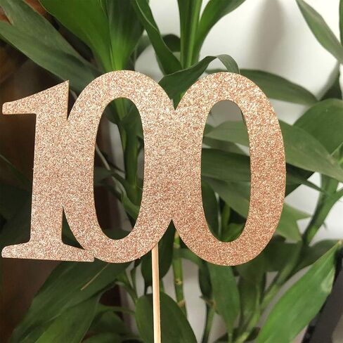 ALISSAR 10-Pack Double Sided Glitter Gold 100th Birthday Cake Topper, Table Topper Decorations for Party in Saudi Arabia